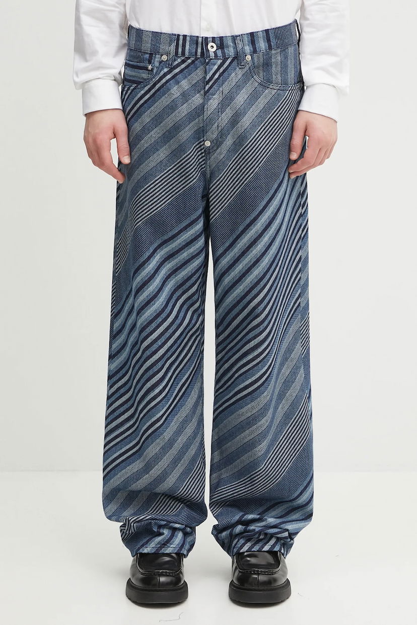 Jeans KENZO Kenzo Diagonal Stripe Turn Up Wide Fit Jeans Plava | FF65DP4216Z1
