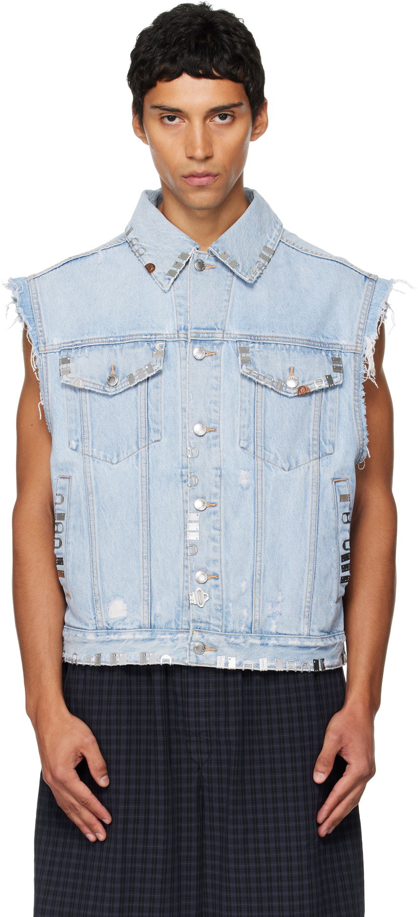 Prsluk Alexander Wang Alexander Wang Distressed Oversized Hardware Denim Vest Plava | UDC3252816