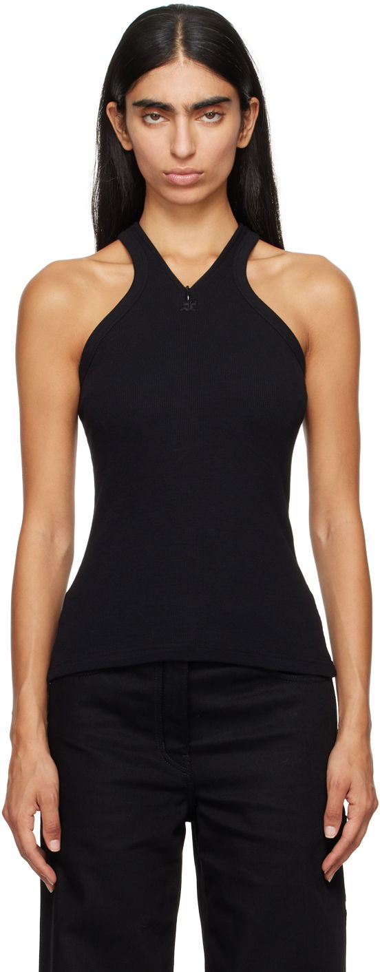 Majica bez rukava Courrèges Black Fitted Zipped Tank Top Crna | 324JDE079JS0121