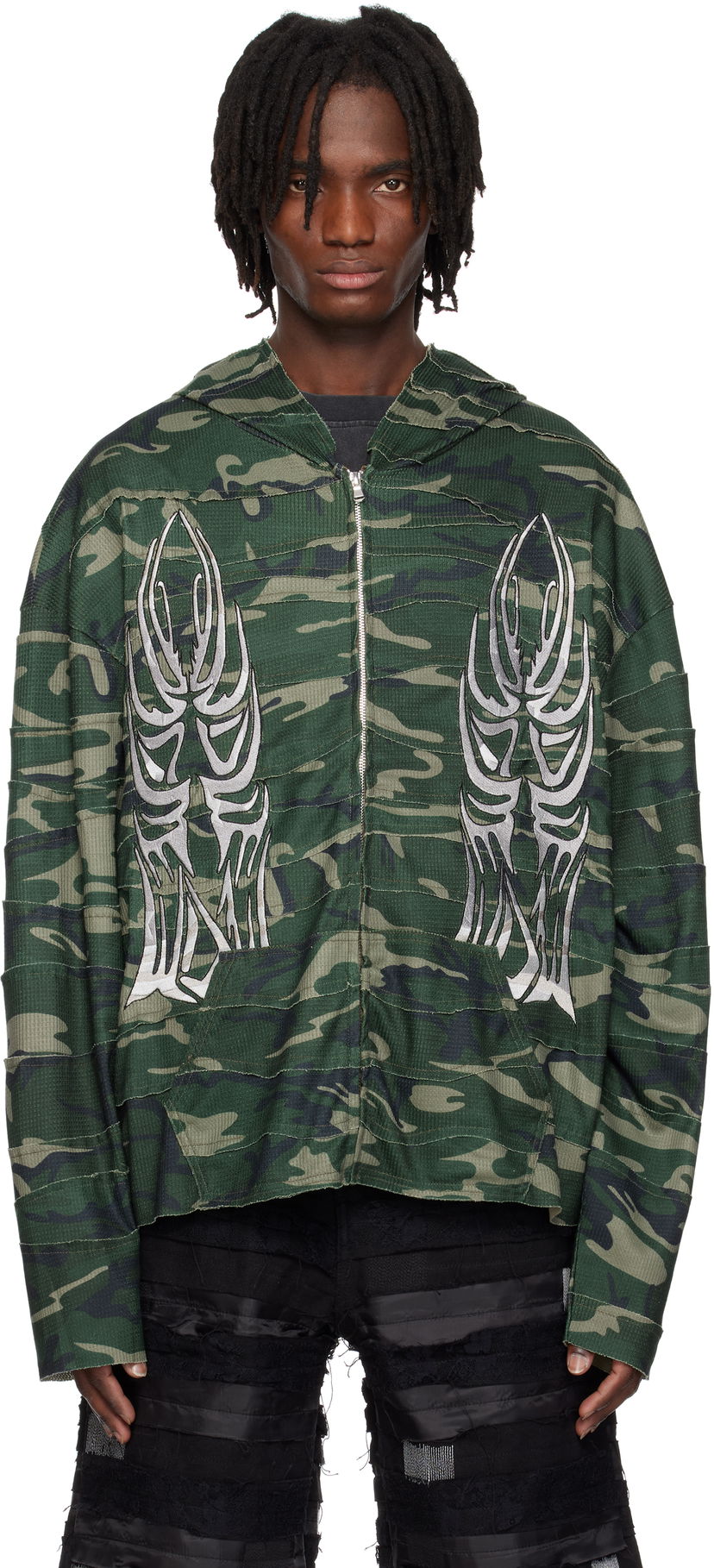 Dukserice Who Decides War Who Decides War Winged Wavelength Camo Zip-Up Hoodie Zelena | 1110650011SS25