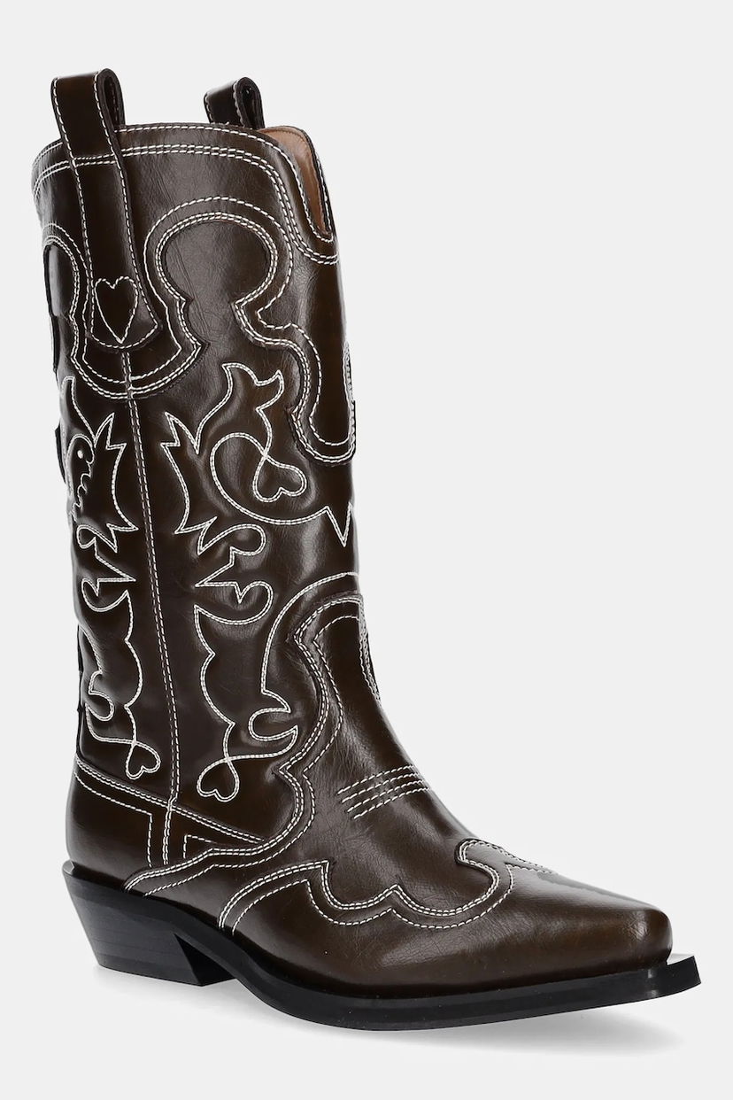 Tenisice i cipele GANNI GANNI Mid Shaft Embroidered Western Boots Smeđa | S3112