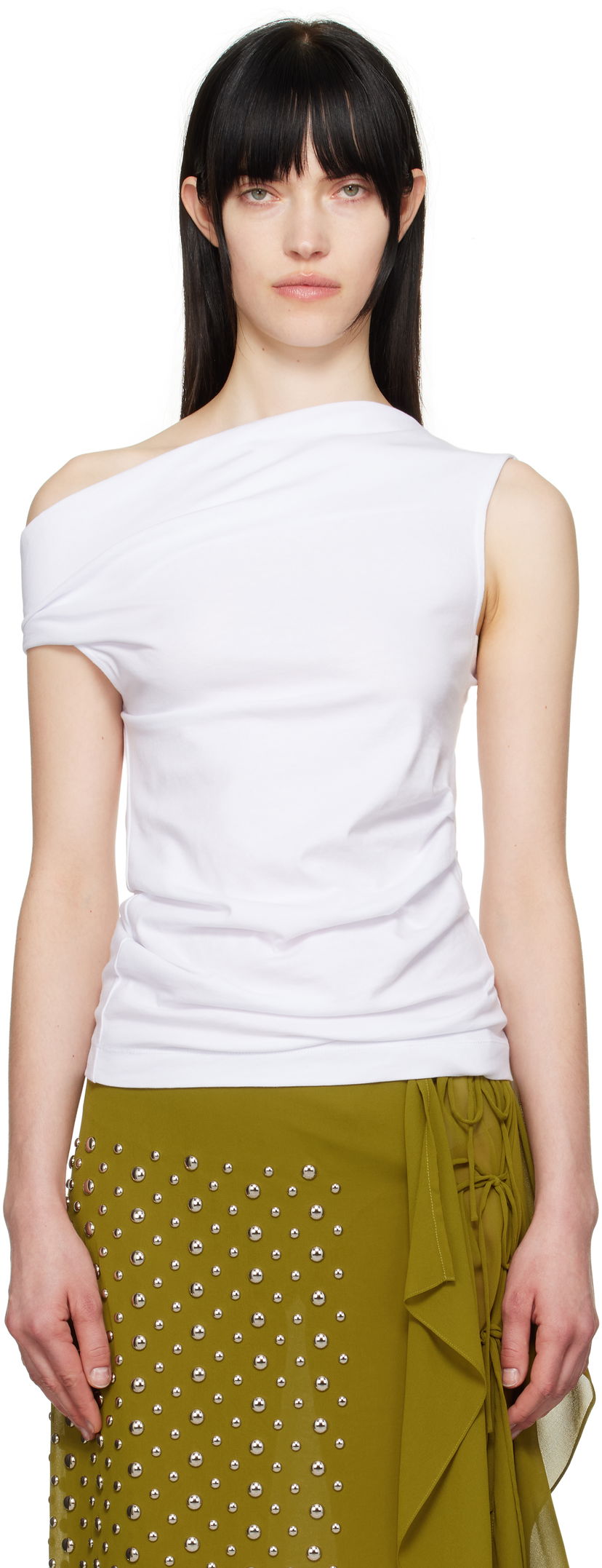 Majica bez rukava Dries Van Noten Dries Van Noten Off-Shoulder Jersey Tank Top Bijela | 251-011143-1603