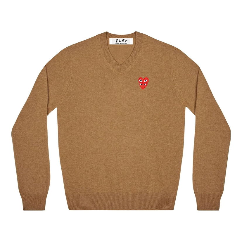 Džemper Comme des Garçons COMME des GARCONS PLAY V-Neck Pullover with Red Emblem Smeđa | AZ-N073-051-3