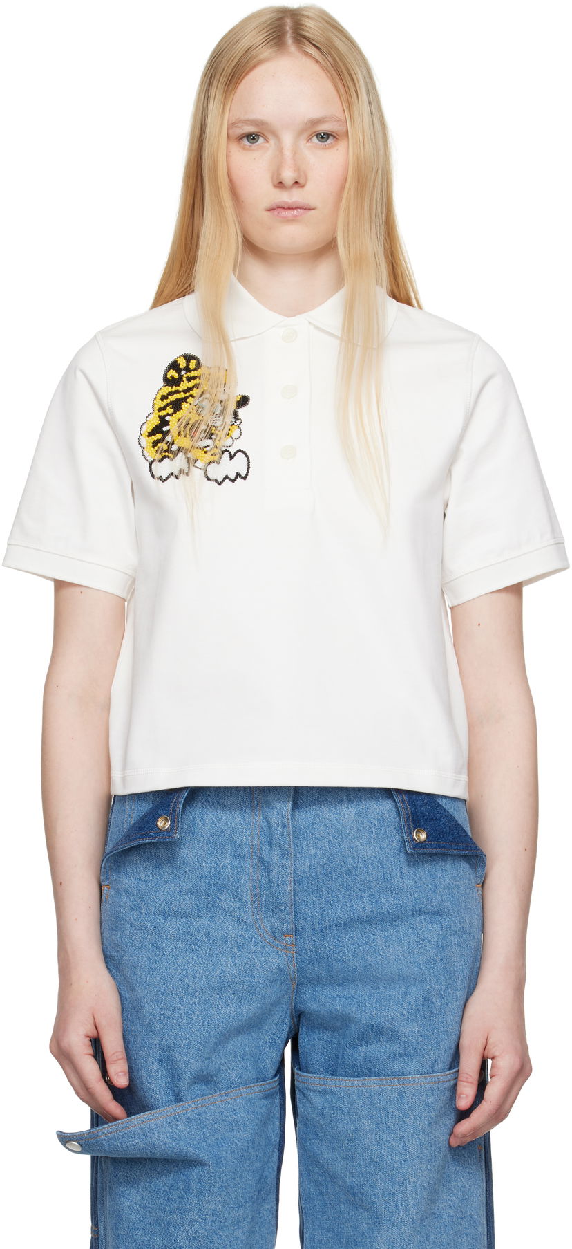 Polo majica KENZO Kenzo Paris VERDY Edition Embroidered Cropped Polo Bijela | FF52TS1704SB