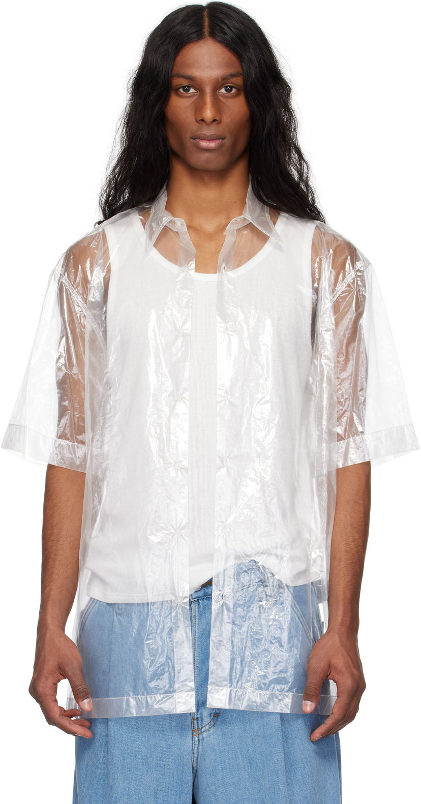 Košulja Dries Van Noten Dries Van Noten Transparent Nylon Button-Up Shirt Bijela | 251-020700-1257