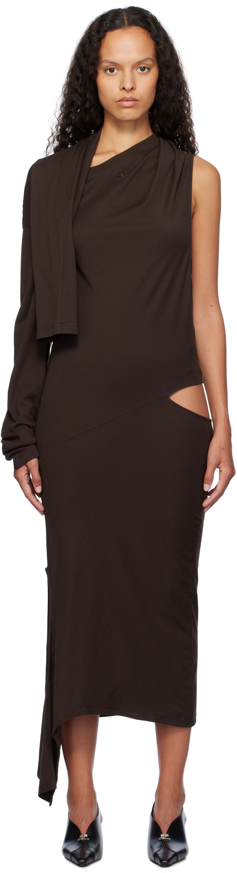 Haljina Courrèges Off Shoulder Midi Dress Smeđa | 424JRO486JS0175