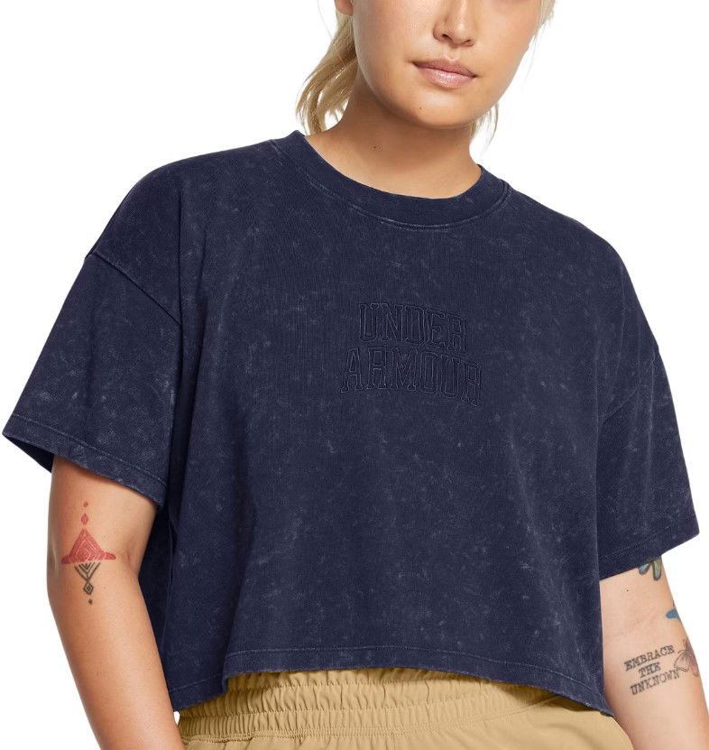Crop top Under Armour Varsity Cropped T-Shirt Tamnoplava | 1389153-410