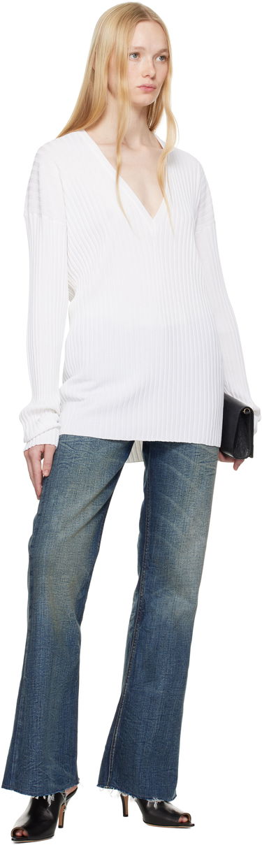 Džemper Maison Margiela MM6 Maison Margiela Slouchy Ribbed V-Neck Sweater Bijela | S62DA0050 M13125, 3