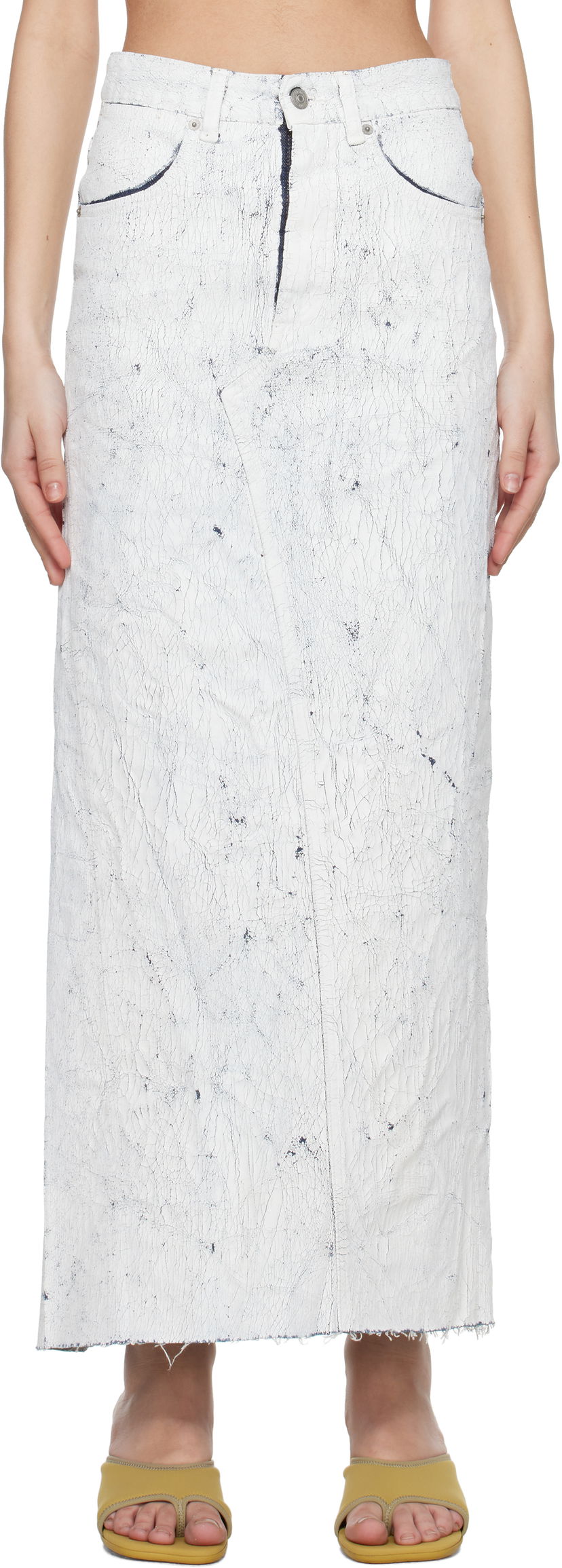 Suknja Maison Margiela MM6 Maison Margiela Hand-Painted Denim Maxi Skirt Bijela | S62MI0027 M30028