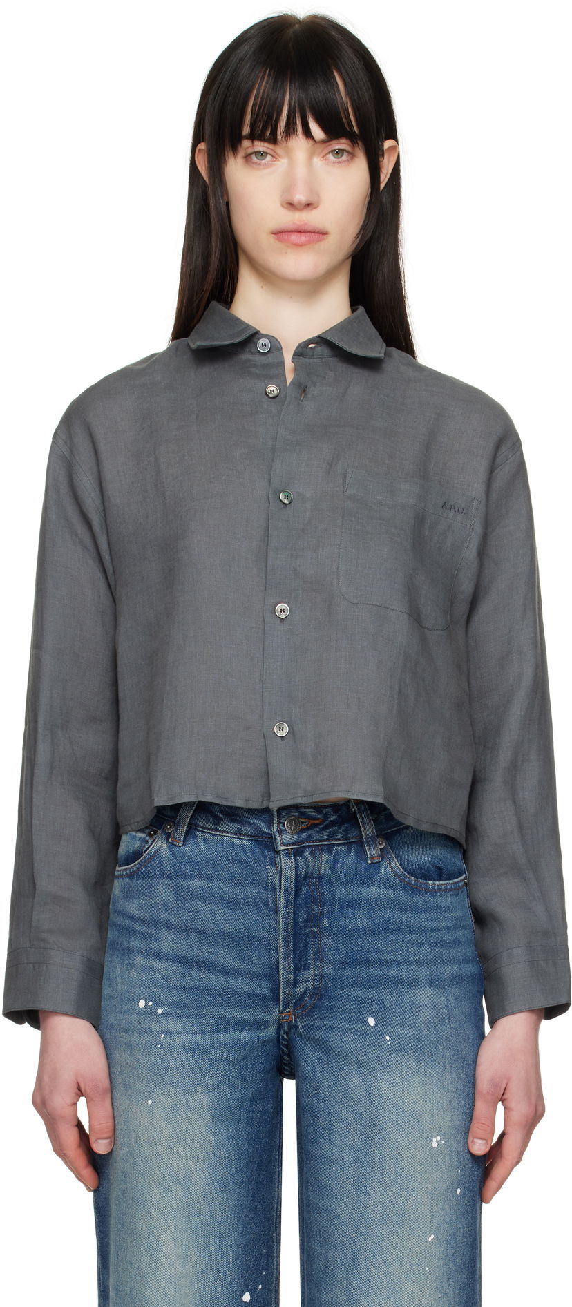Košulja A.P.C. A.P.C. Sophie Cropped Linen Shirt Siva | LIAEK-F12627