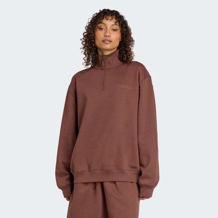 Dukserice adidas Performance Essentials Linear Quarter-Zip Oversized Sweatshirt Smeđa | JW1023