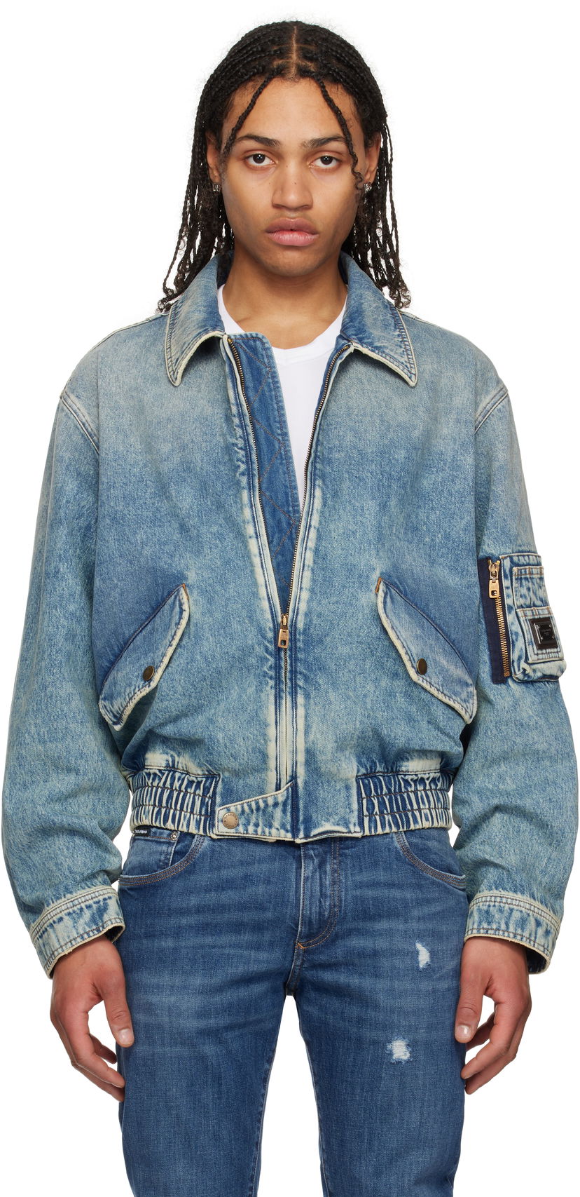 Bomber jakna Dolce & Gabbana Dolce&Gabbana Tag Denim Bomber Jacket Plava | G9BKNDG8ME5
