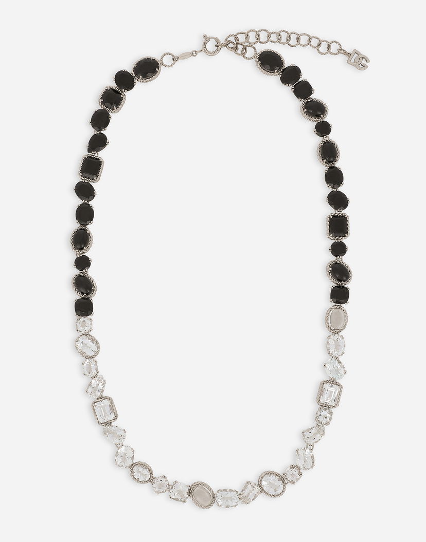 Ogrlica Dolce & Gabbana 18K White Gold Necklace with Black and Clear Crystals Crna | WNQA2GWTSQS80001