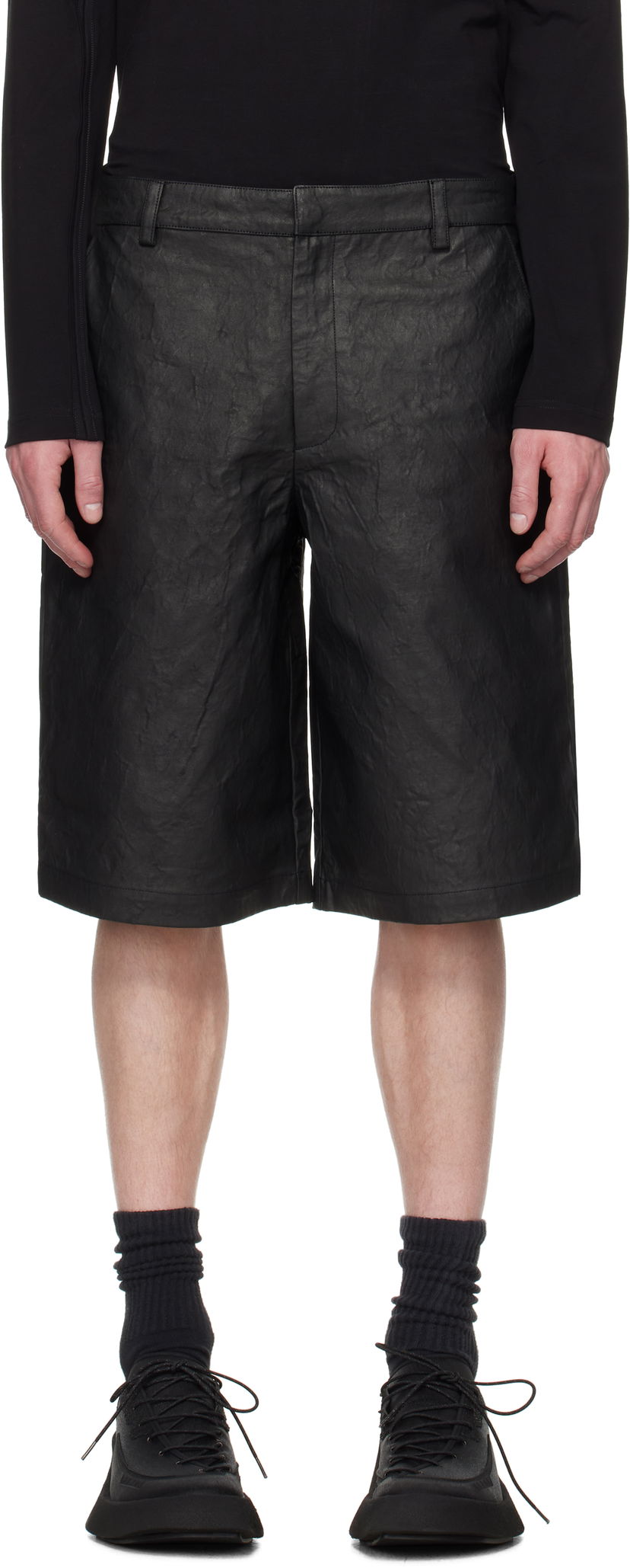 Kratke hlače HELIOT EMIL Armada Textured Wide-Leg Shorts Crna | SS25_M_10_195_BLK01