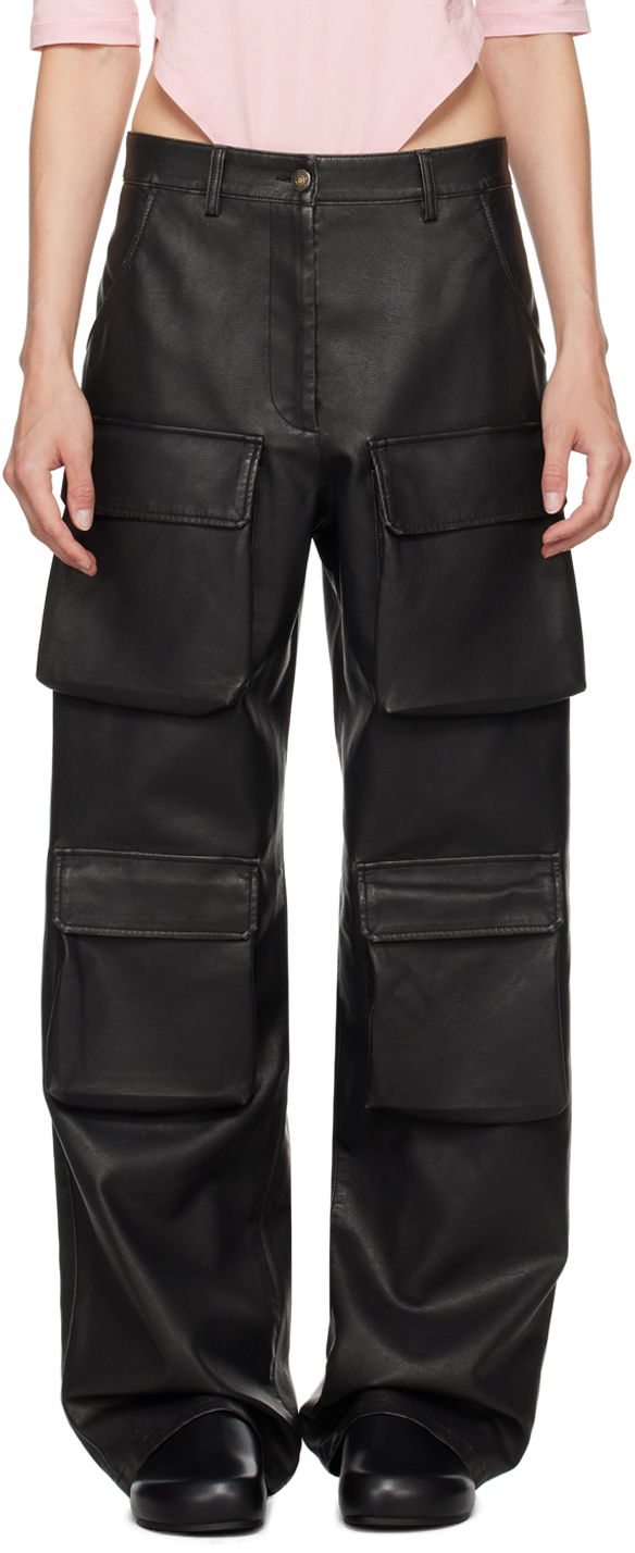 Cargo hlače MSGM Faux-Leather Cargo Pants Crna | 3741MDP16L 247622