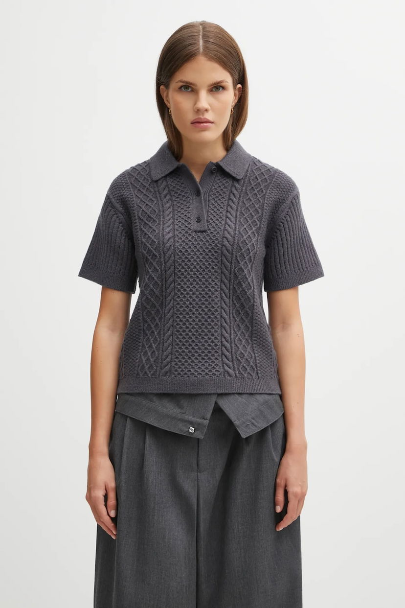 Džemper JW Anderson JW Anderson Cropped Cable Knit Polo Siva | KW1443.YN0446