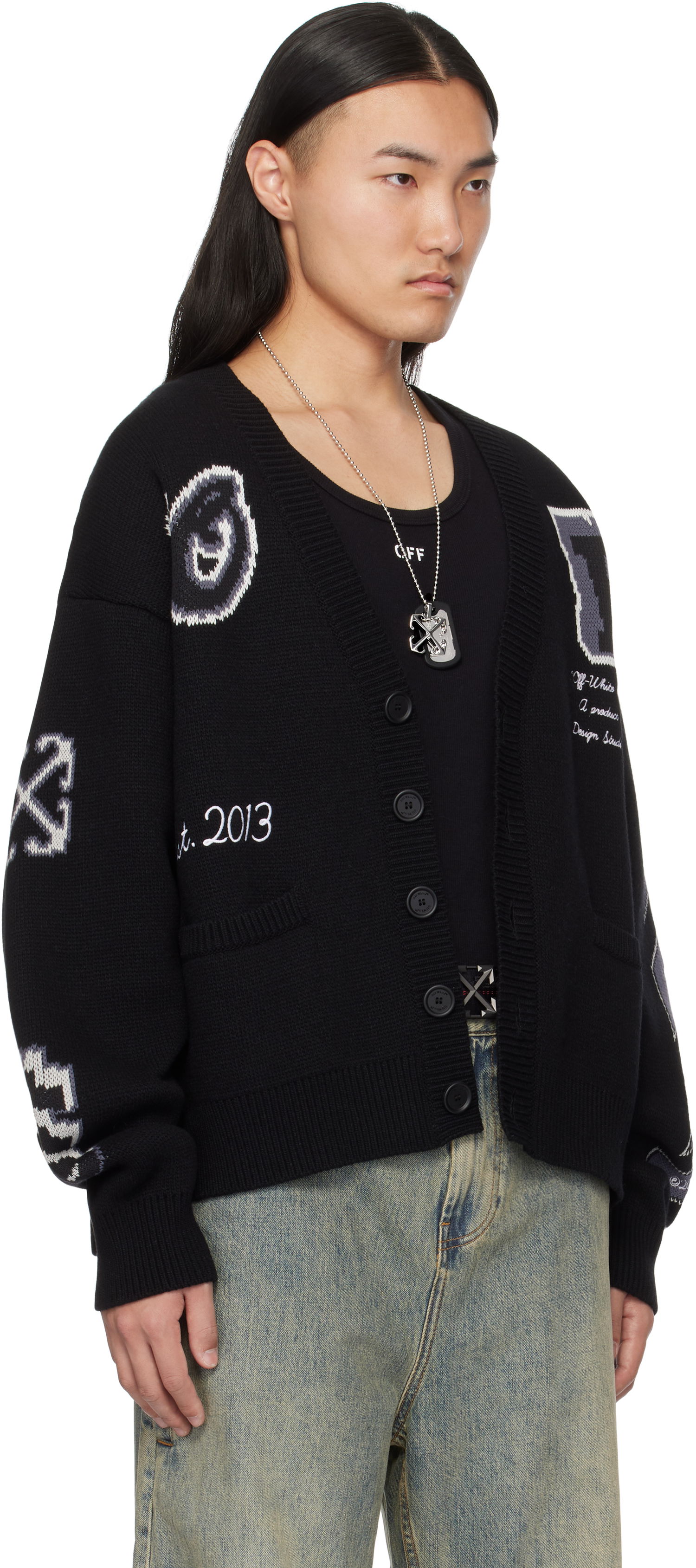 Džemper Off-White Off-White Varsity Knit Cardigan Crna | OMHB019C99KNI0031010, 1