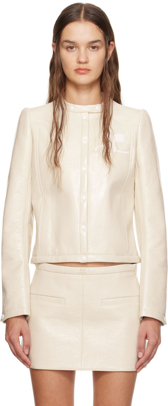 Jakna Courrèges Iconic Cropped Faux Leather Jacket Bež | 423CBL137VY0014