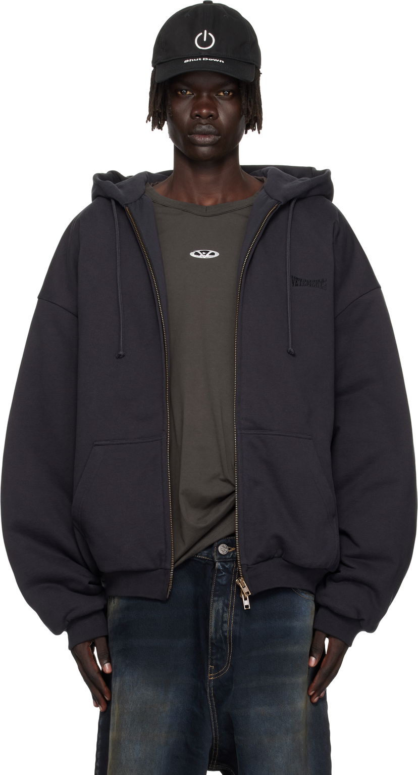 Dukserice VETEMENTS VETEMENTS Puffed Oversized Zip-Up Hoodie Crna | UH76ZU860B
