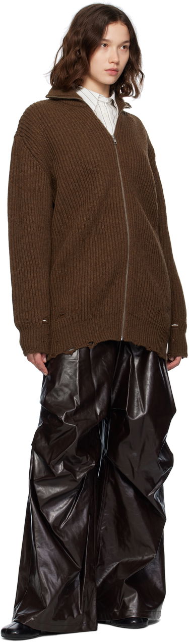 Džemper Maison Margiela MM6 Maison Margiela Ribbed Knit Zip-Up Sweater Smeđa | S52AM0322 M13138, 3