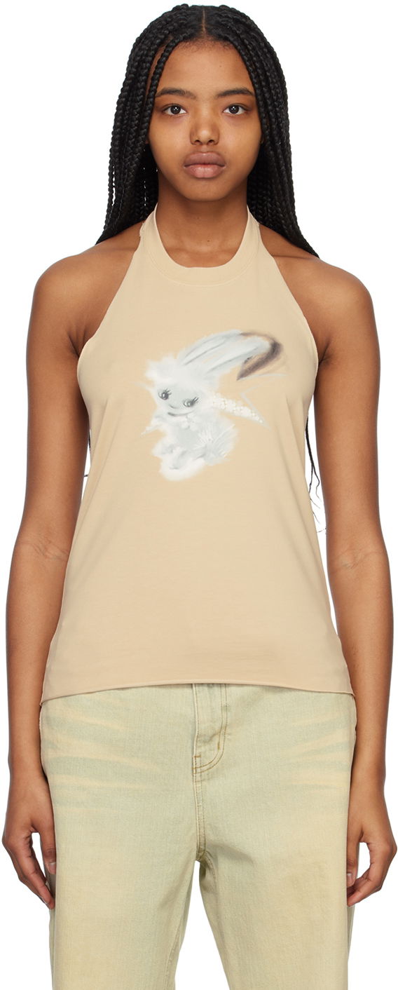 Majica bez rukava We11done We11done Women's Halter Neck Graphic Tank Top Bež | WD-TT1-23-738-W-BG