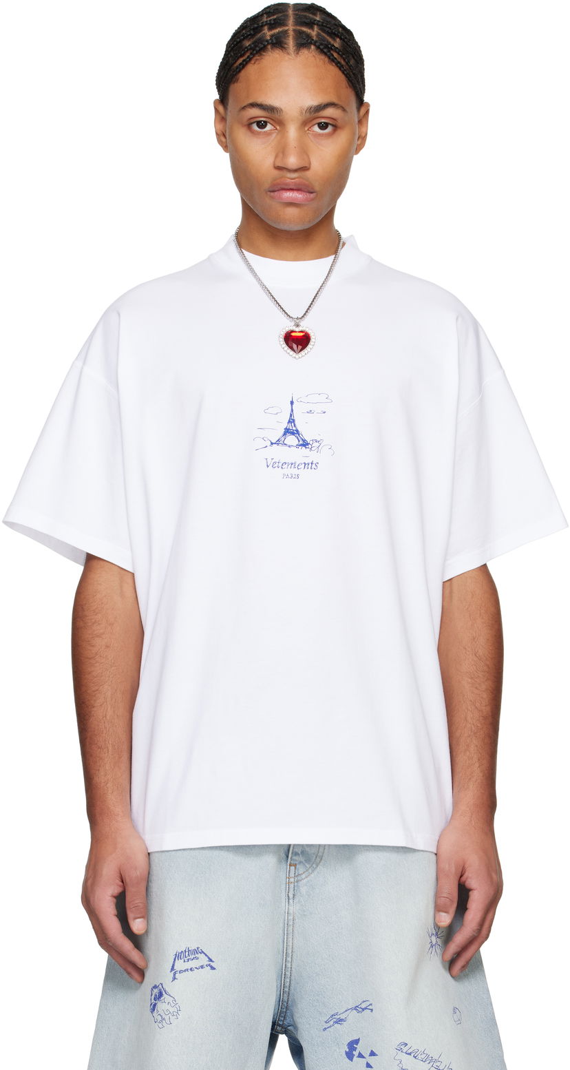 Majica kratkih rukava VETEMENTS Scribbled Paris Print T-Shirt Bijela | UA66TR705W