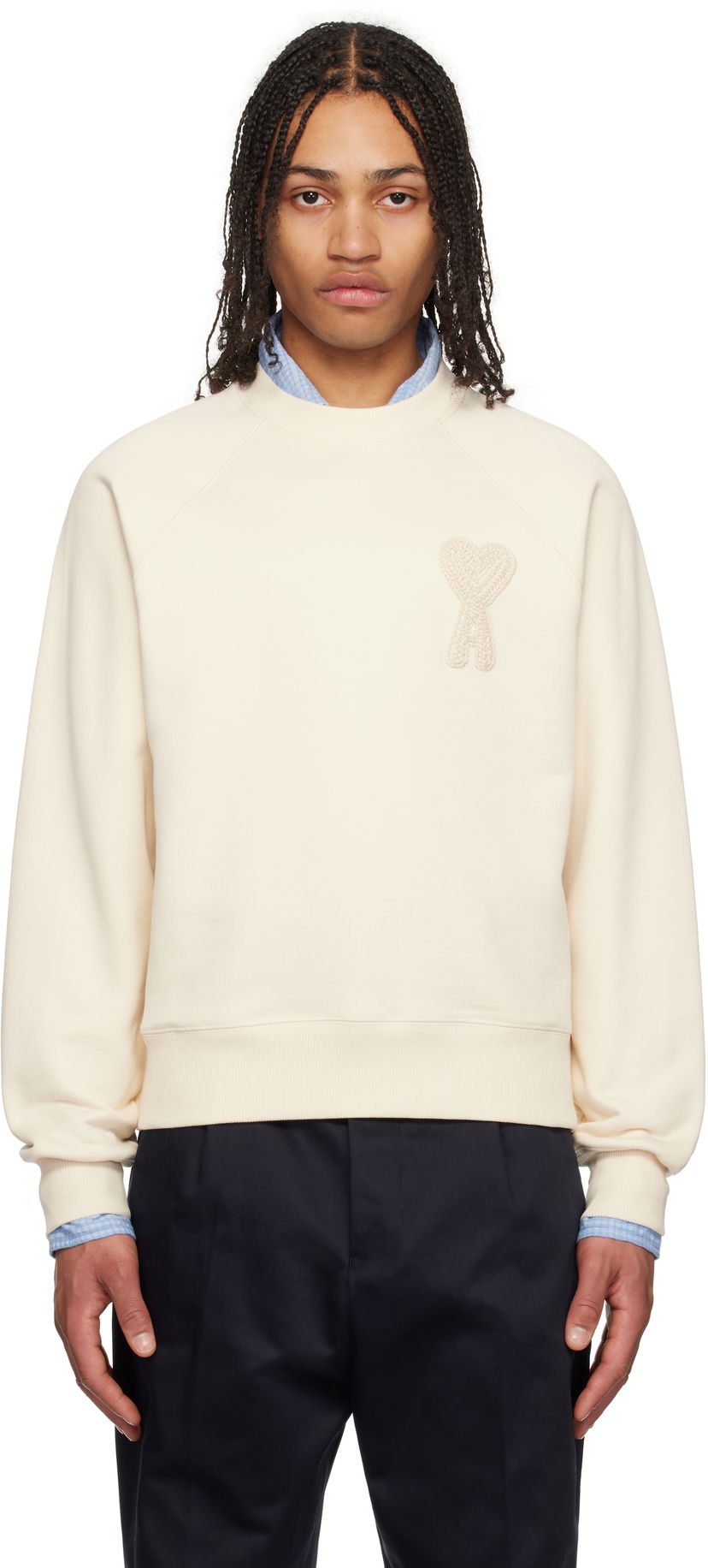 Džemper AMI AMI Paris Cotton Ami de Coeur Patch Sweatshirt Bež | USW055.747