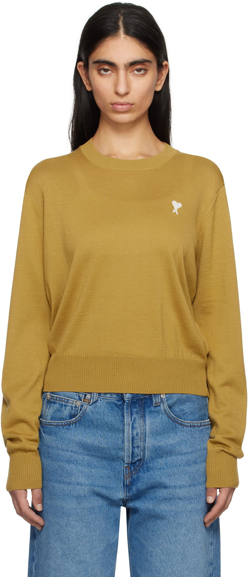 Džemper AMI AMI Paris Ami de Coeur Crew Neck Wool Sweater Žuta | FKS121.KN0025