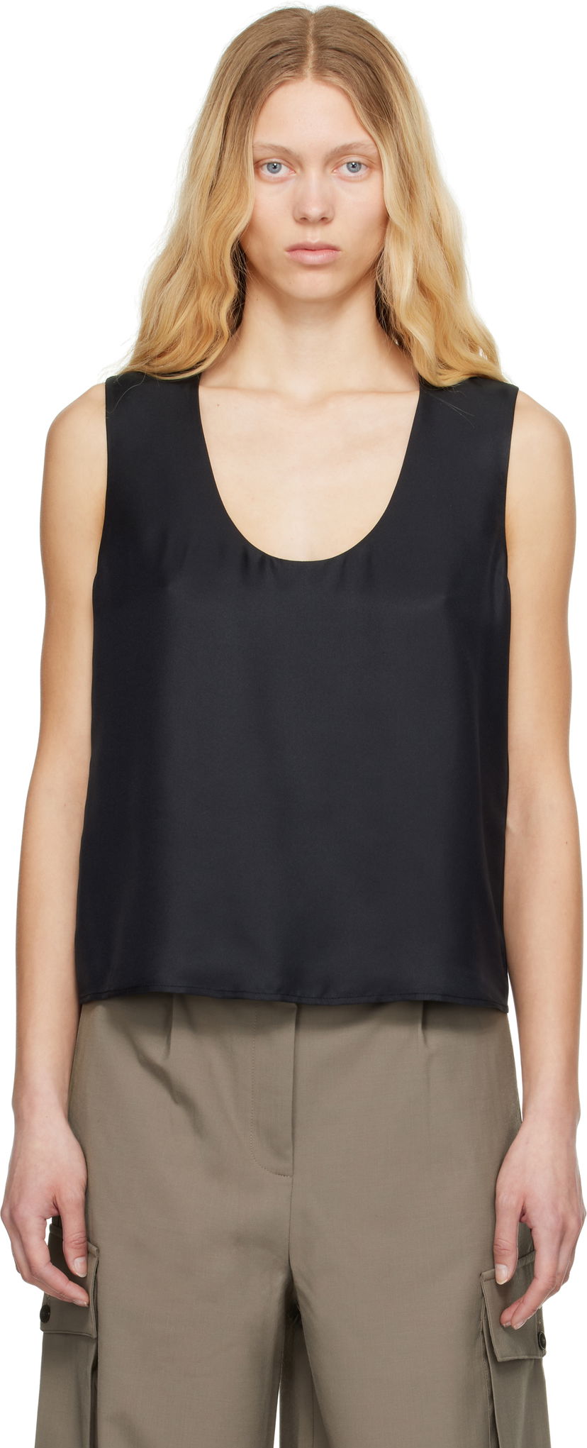 Majica bez rukava Róhe Róhe Scoop-Neck Silk Tank Top Crna | 415-20-147