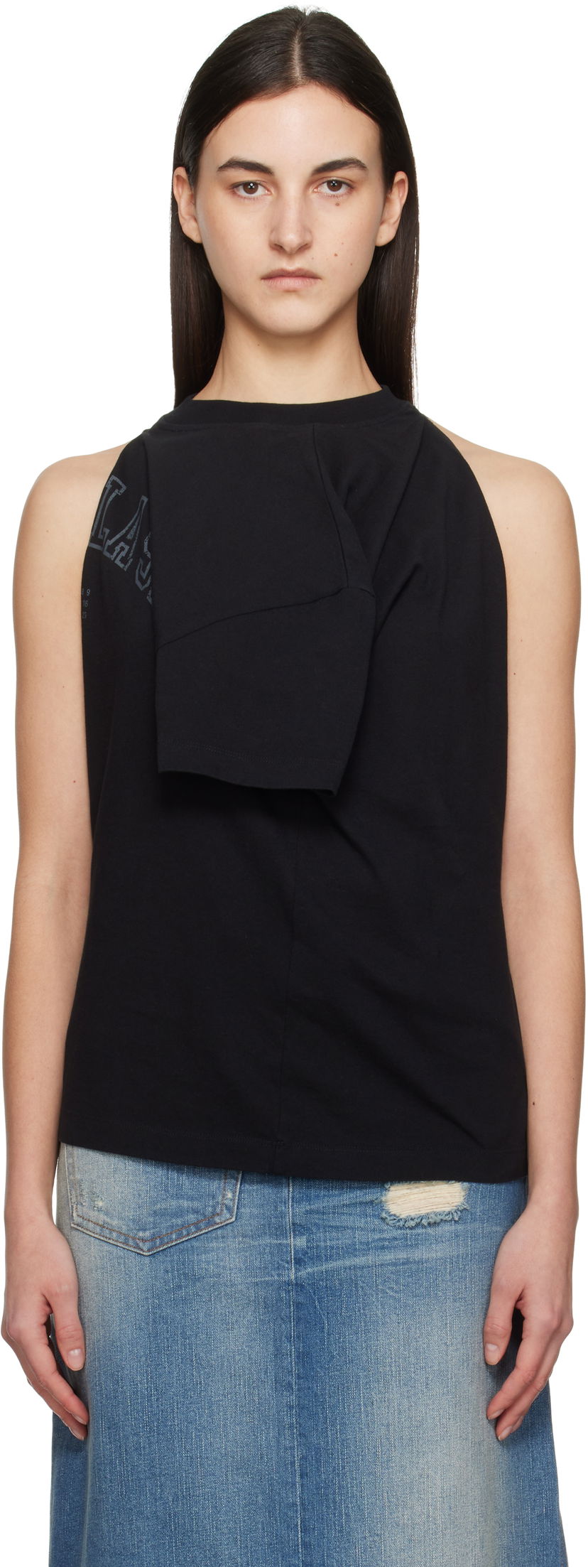 Majica bez rukava Maison Margiela MM6 Maison Margiela Dual Wear Varsity Print Tank Top Crna | S52NF0012 M20050