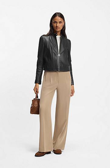 Jakna BOSS Leather jacket with stand collar Crna | 50545625, 1