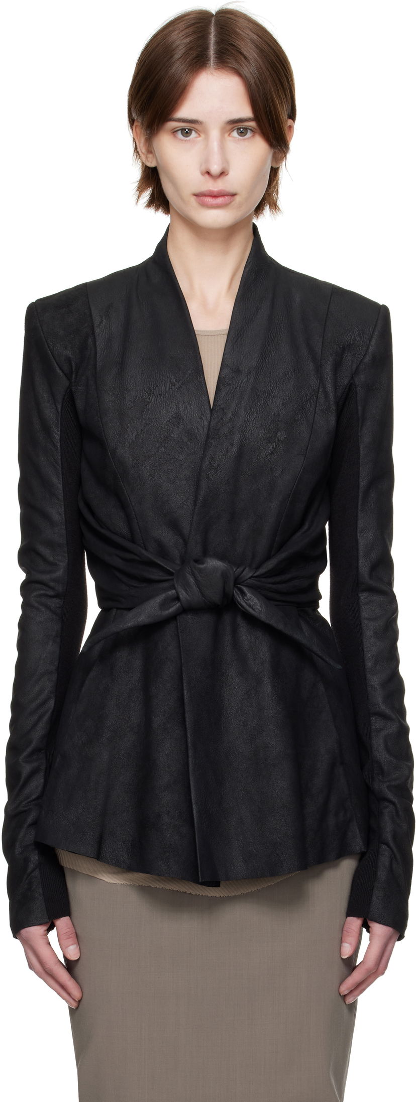 Jakna Rick Owens Rick Owens Hollywood LS Strutter Leather Jacket Crna | RP01E7700 LBA
