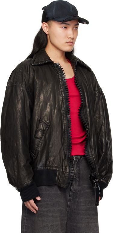 Bomber jakna Maison MIHARA YASUHIRO Backlash Smooth Big Zip Leather Jacket Crna | C13BL003, 1