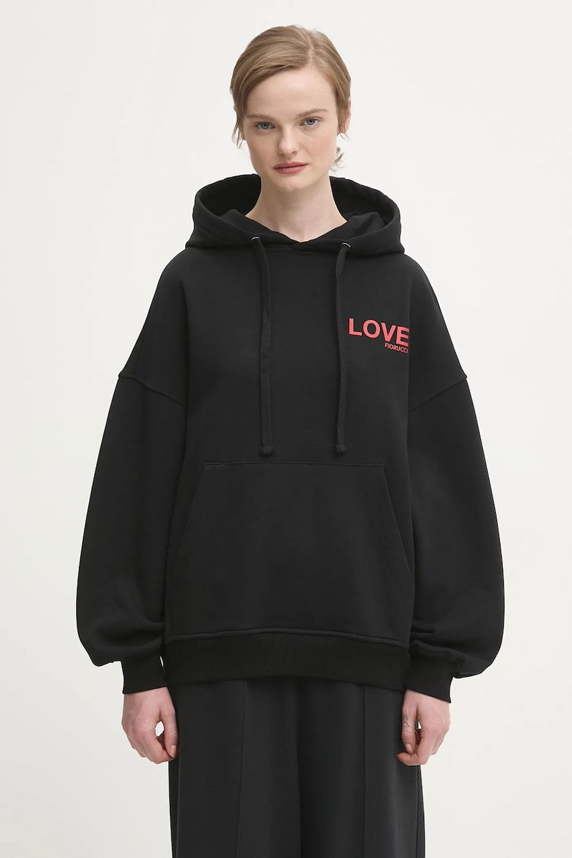 Dukserice Fiorucci Cotton Kissing Angels Love Print Relaxed Hoodie Crna | W25FWSHO002CJ05BK01