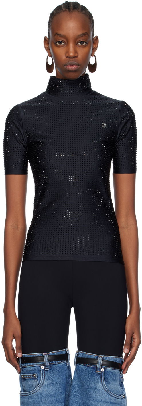Džemper Coperni Coperni Crystal Embellished Mock Neck Top Crna | COPJS20BIS855