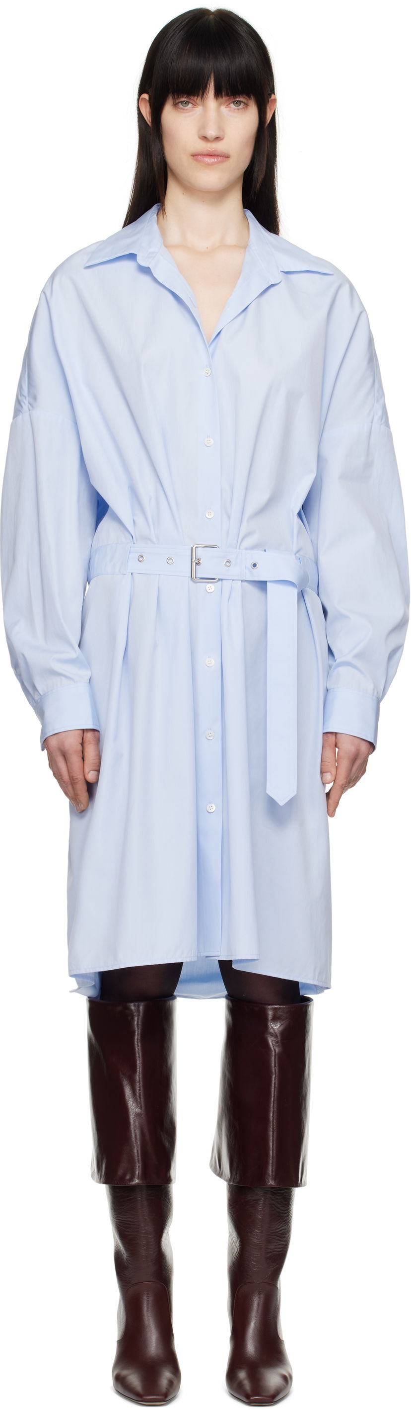 Haljina Dries Van Noten Dries Van Noten Belted Shirt Midi Dress Plava | 251-011002-1466