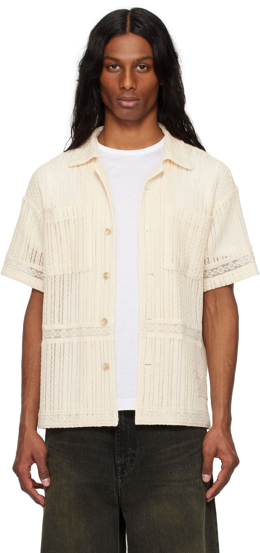 Košulja Andersson Bell Andersson Bell Jacquard Stripe Short Sleeve Shirt Bež | atb1279m