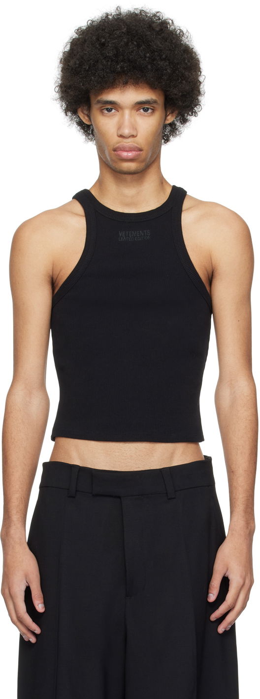 Majica bez rukava VETEMENTS Embroidered Tank Top Crna | UE64TO140B