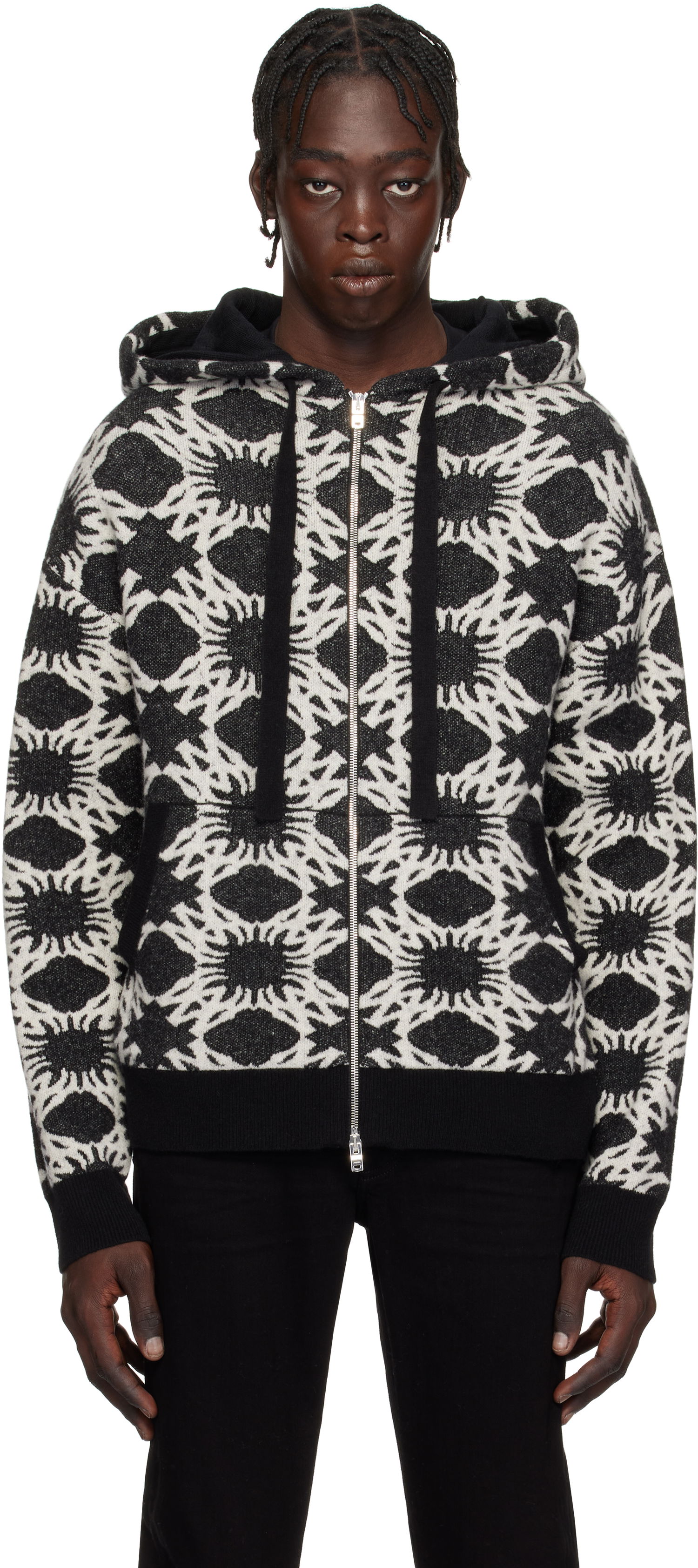 Dukserice AMIRI Geometric-Print Knit Zip-Up Hoodie Crna | AMKNHD1011, 0