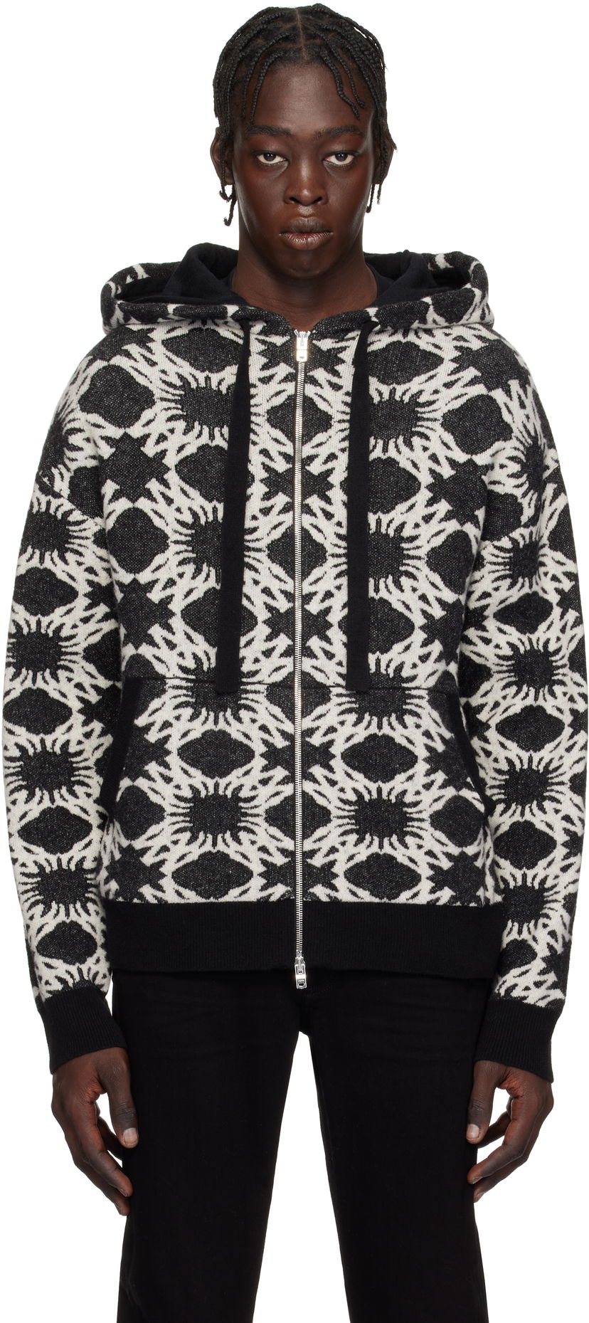 Dukserice AMIRI Geometric-Print Knit Zip-Up Hoodie Crna | AMKNHD1011