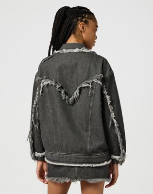 Jakna Wrangler Wrangler Icon Era Fray Denim Jacket XS Crna | 112356496:XS