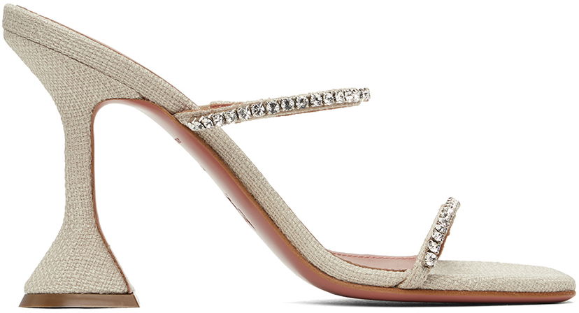Dodaci Amina Muaddi Amina Muaddi Gilda Crystal-Embellished Heeled Sandals Bež | GILDA SLIPPER CL CANVAS