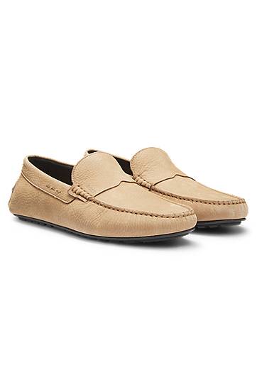 Tenisice i cipele BOSS Nubuck Leather Loafers with Driver Sole Bež | 50548116