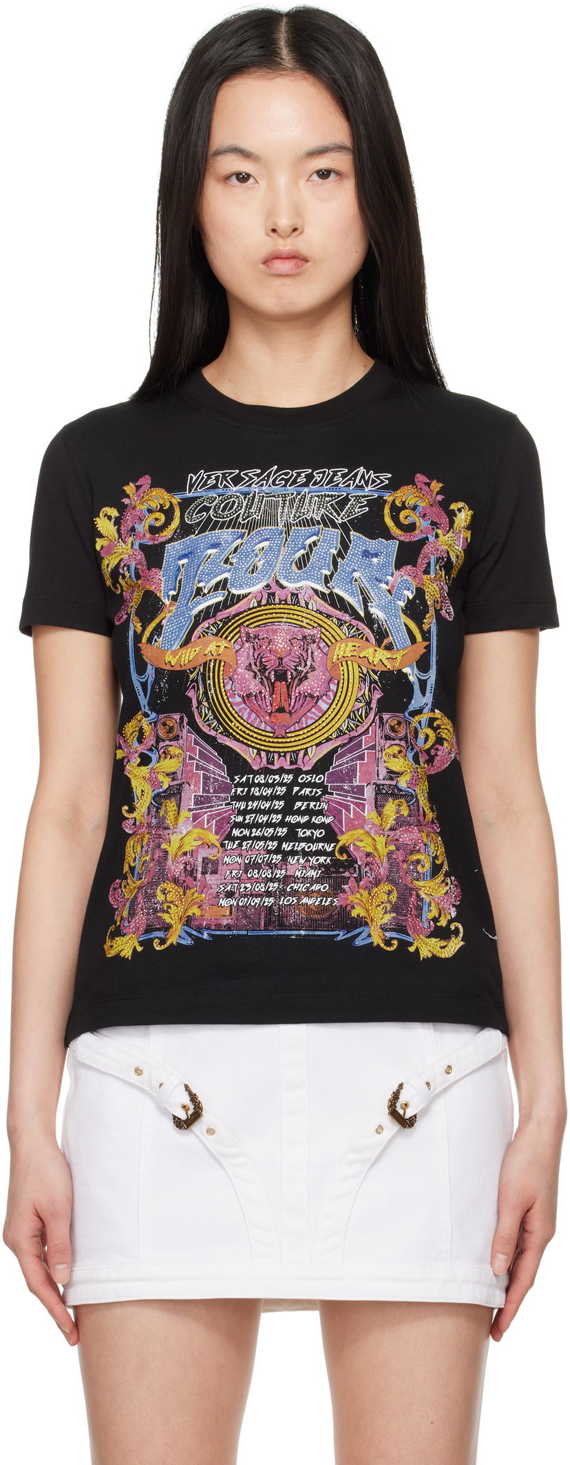 Majica kratkih rukava Versace Versace Jeans Couture Crystal Tour Graphic T-Shirt Crna | E78HAHC03_ECJ01C