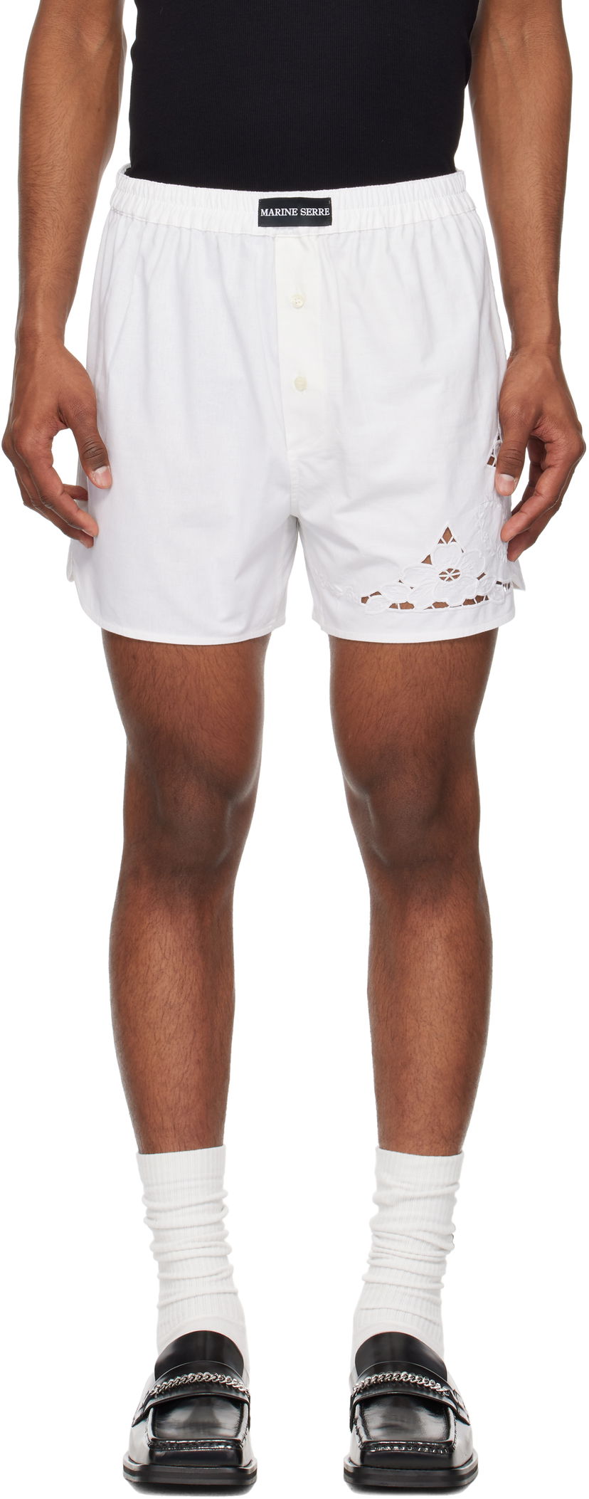 Bokserice Marine Serre Marine Serre Regenerated Linen Shorts Bijela | USH002A UWOV0007