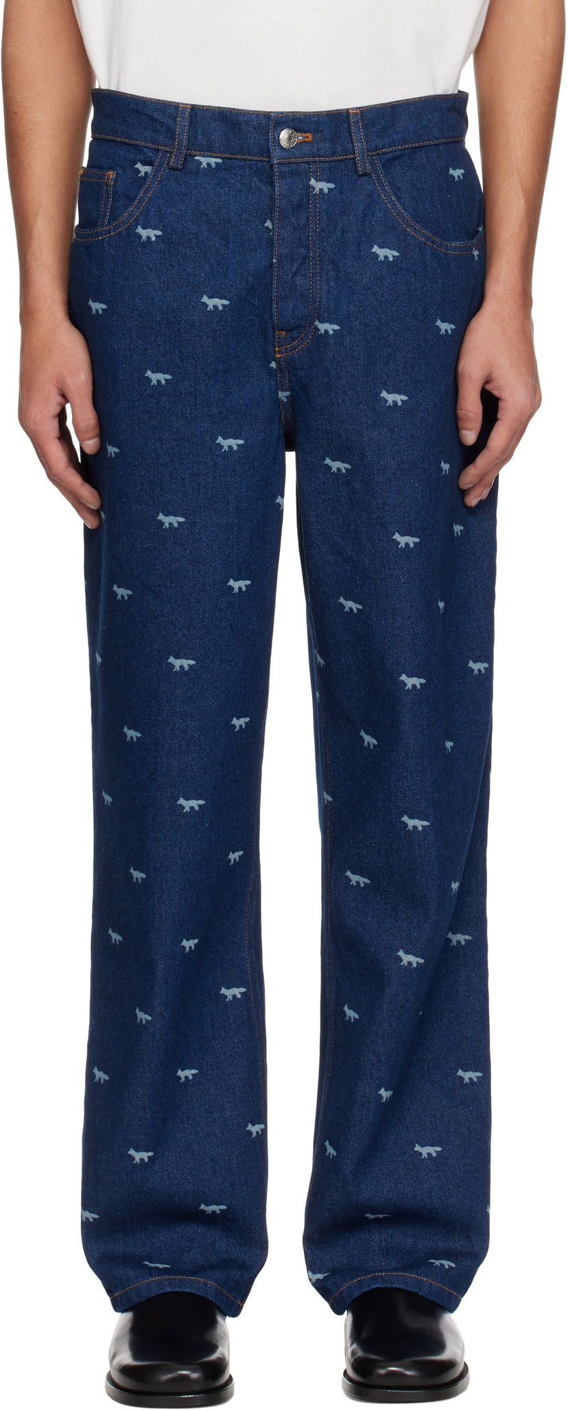 Jeans MAISON KITSUNÉ Maison Kitsuné Fox Print Relaxed Jeans Plava | OM01105WD4014