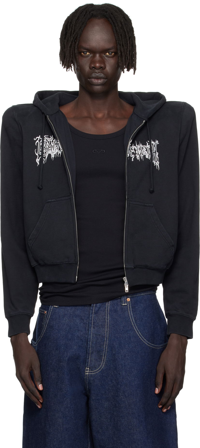 Dukserice VETEMENTS Vetements Cradle of Filth Logo Extreme Shoulder Zip-Up Hoodie Crna | UCF76ZU170B