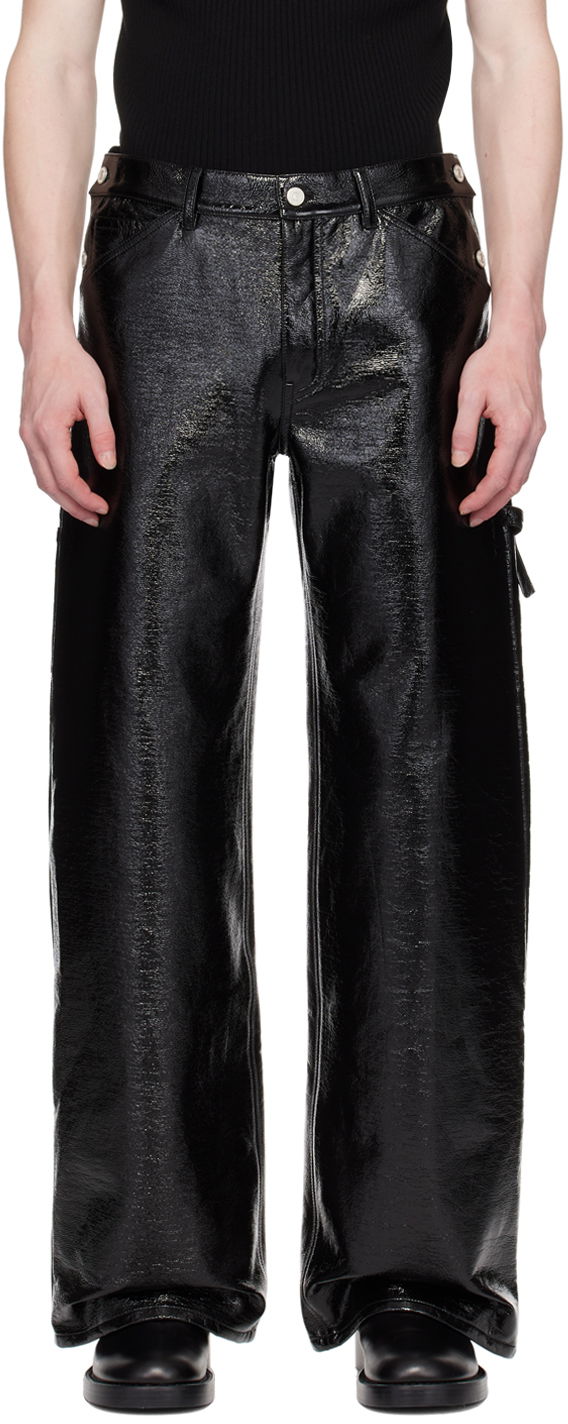 Cargo hlače Courrèges Sailor Black Vinyl Trousers Crna | 124CPA188VY0014