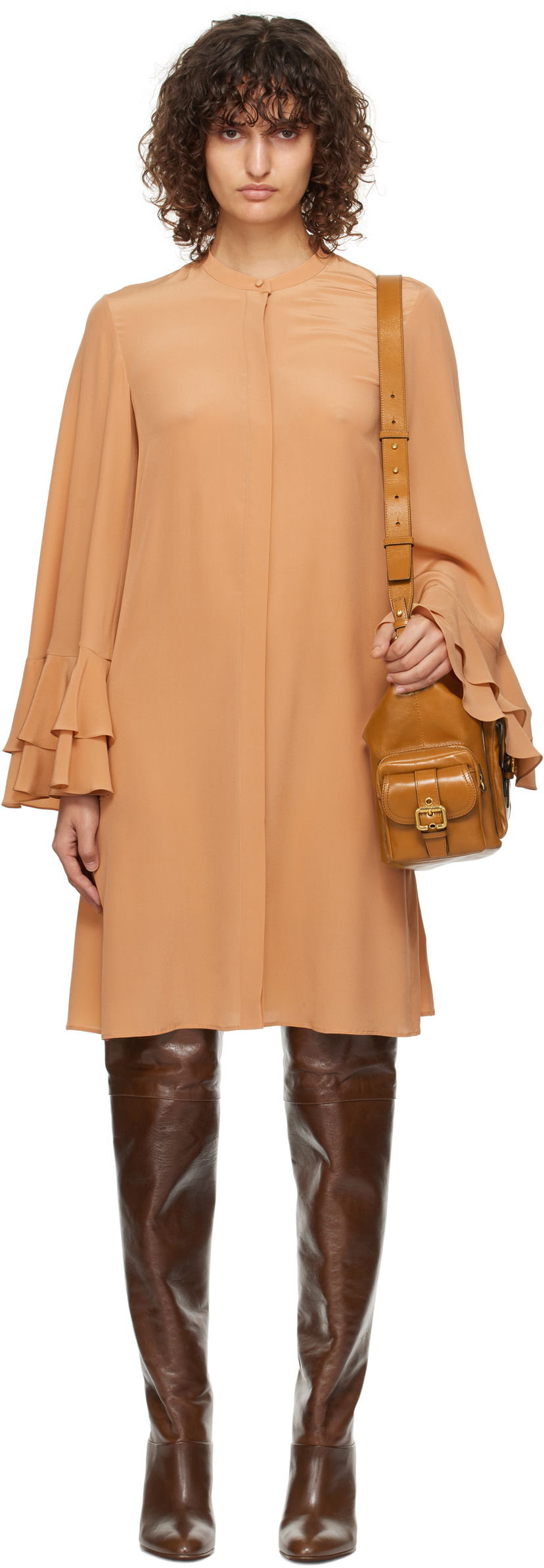 Haljina CHLOÉ Tiered Sleeve Mini Dress Narančasta | CH24WRO39125