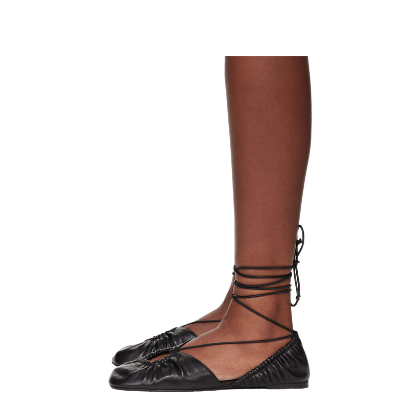 Tenisice i cipele LANVIN Lanvin Mesure Lace-Up Leather Ballerina Flats Crna | FW-SAMS0W-NAPA-E25